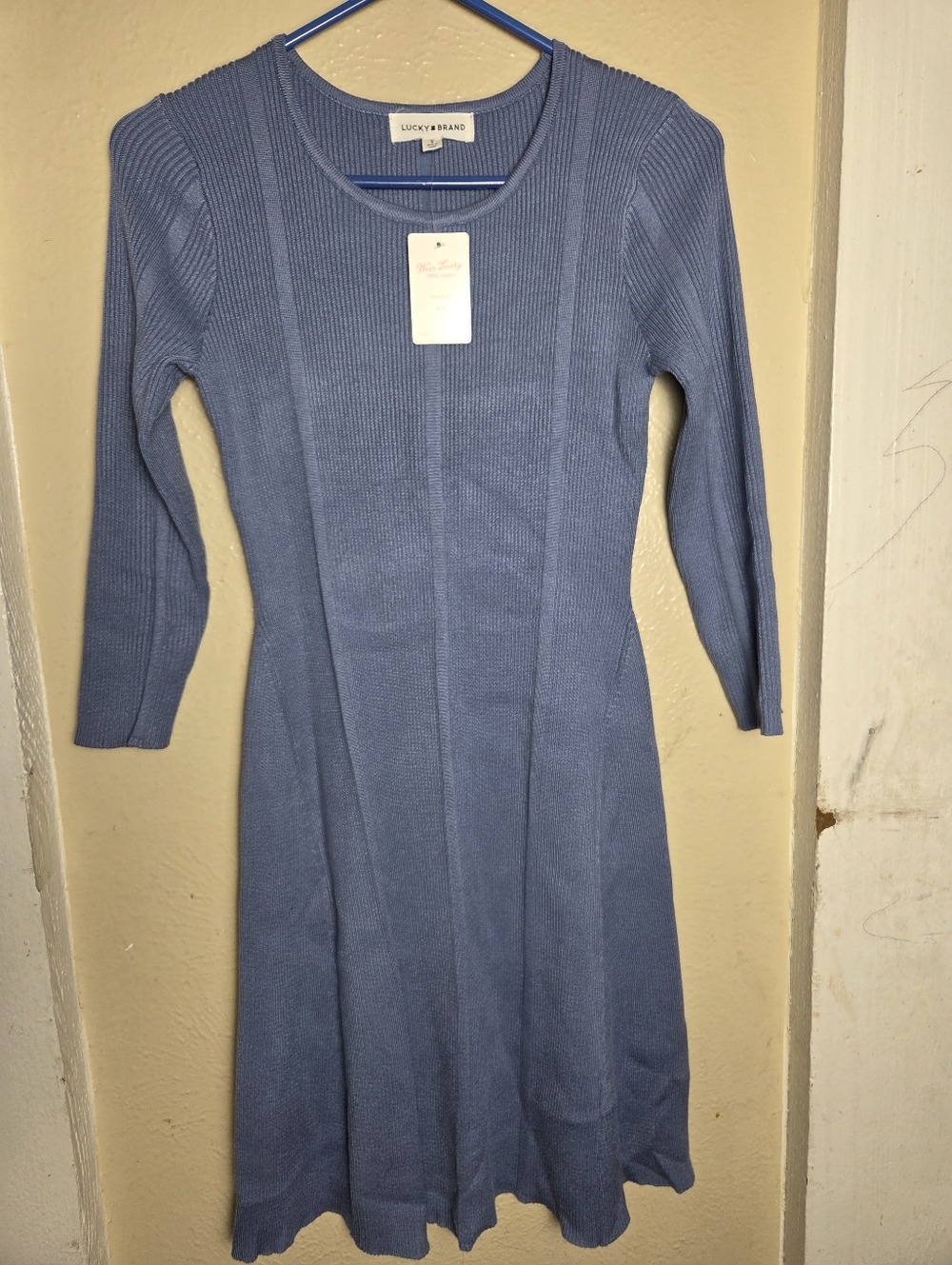 Lucky Brand Dress Ribbed Blue Long Sleeves Skater Size Small New
